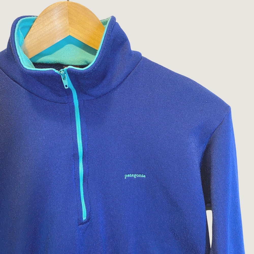VTG 90s Patagonia Capilene 1/4 Zip Fleece Pullover Mens M Blue Turquoise USA